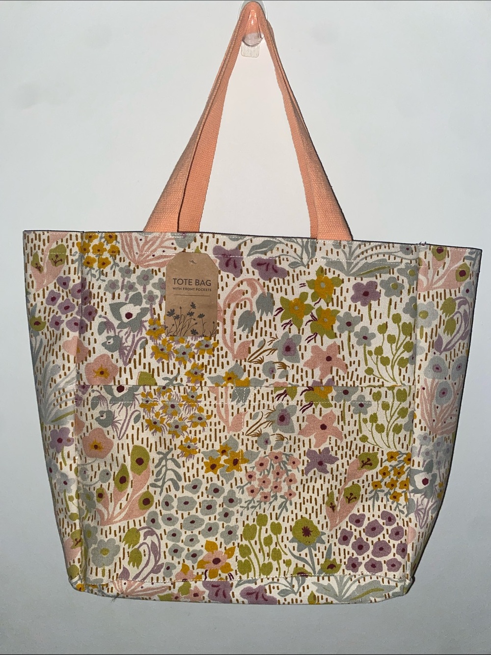 ECCOLO Large Floral Canvas Tote Bag in Peach and Multicolor